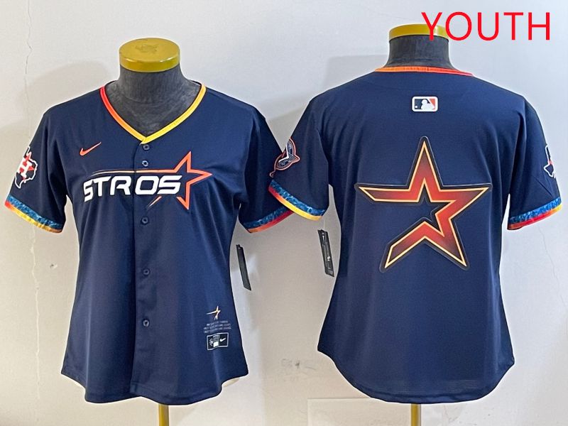 Youth Houston Astros Blank Drak Blue Fourth generation Joint Name 2025 Nike MLB Jersey style 7